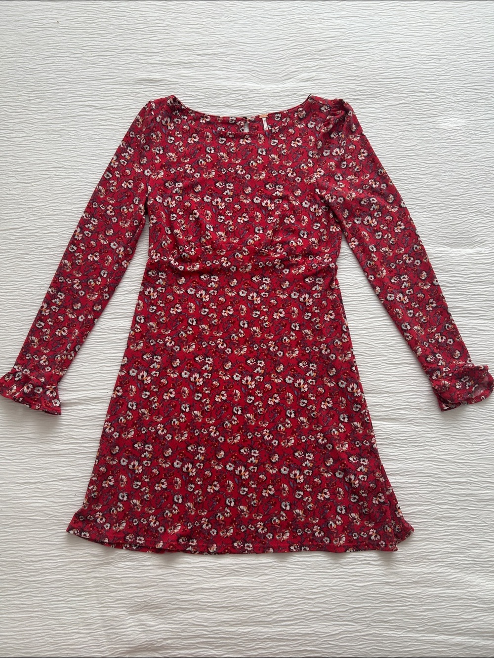 Free People Red Floral Long-Sleeve Mini Dress